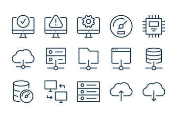 Server and network connection line icons. Hosting and computing vector linewar icon set.