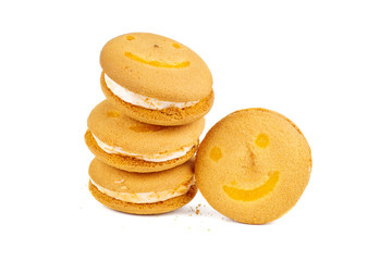 Smiling butter cookies isolated on white background