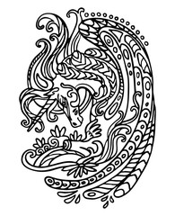 Vector coloring doodle unicorn