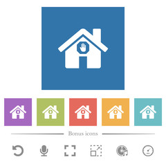 Home quarantine flat white icons in square backgrounds