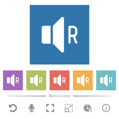 Right audio channel flat white icons in square backgrounds