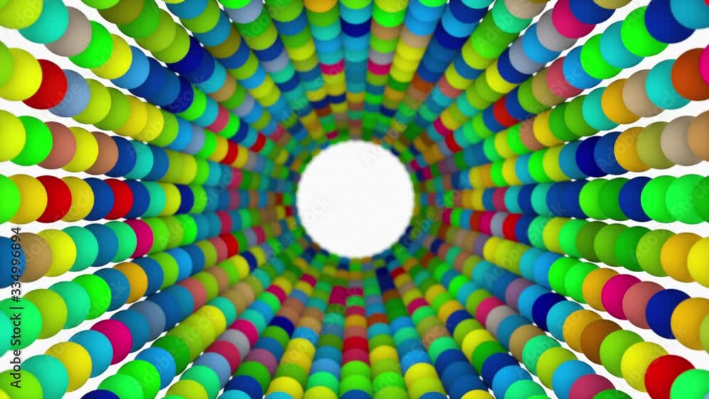 Poster dance floor tunnel of multi-colored spheres, computer generated. 3d rendering of modern dance backdr