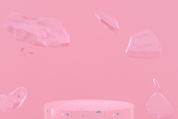 abstract pink color geometric Stone and Rock shape concept, showcase for product 3d render.
