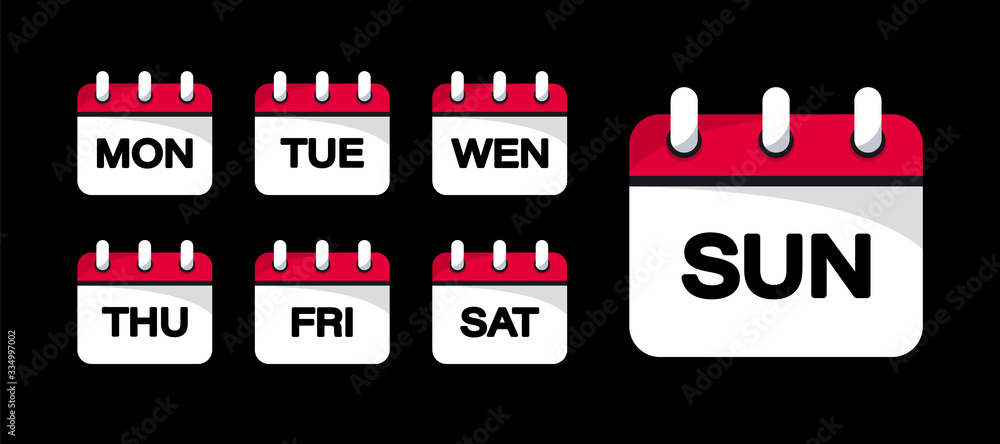 Aufkleber Calendar web buttons - Days of the week. The days of week badges. Set of Every Day of a Week Calendar Icons in Trendy Flat Style