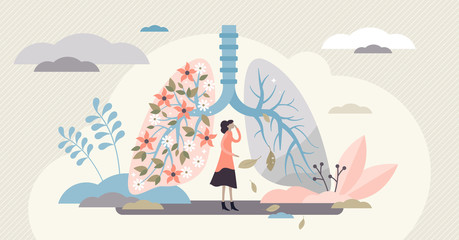 Lung health vector illustration. Covid-19 artistic flat tiny persons concept.