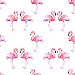 Fototapeta premium Watercolor pattern of pink flamingo