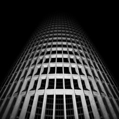 design element. 3d illustration. rendering. abandoned conrete skyscraper in darkness black and white
