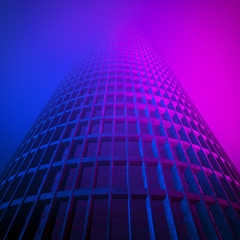 design element. 3d illustration. rendering. abandoned conrete skyscraper in color fog