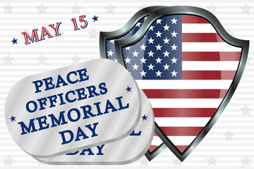 Dog tags with text Peace officers Memorial Day on the background of the American flag, spring May 15. Vector EPS 10