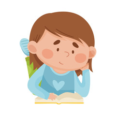 Girl Lying on the Floor with Open Book and Reading Vector Illustration