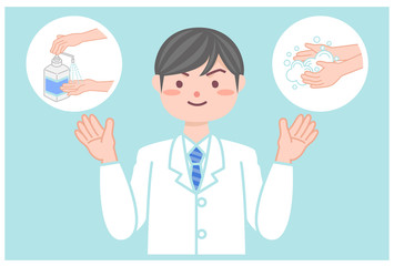 医療イメージ　アルコール消毒　手洗い