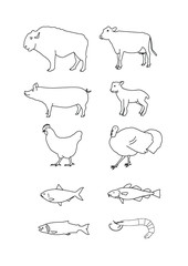 Set of animal farm minimal set drawing illustration 