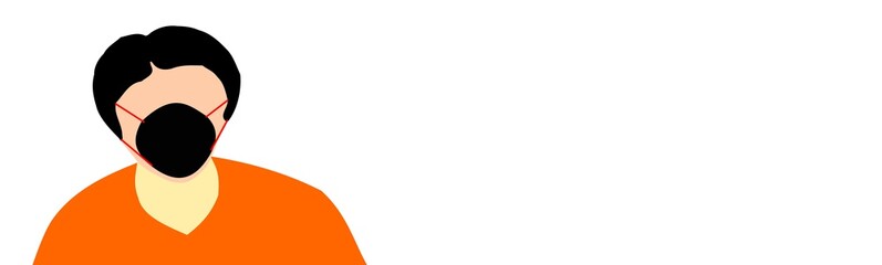 An illustration of a  person wearing a face mask standing with a gesture of raising hands