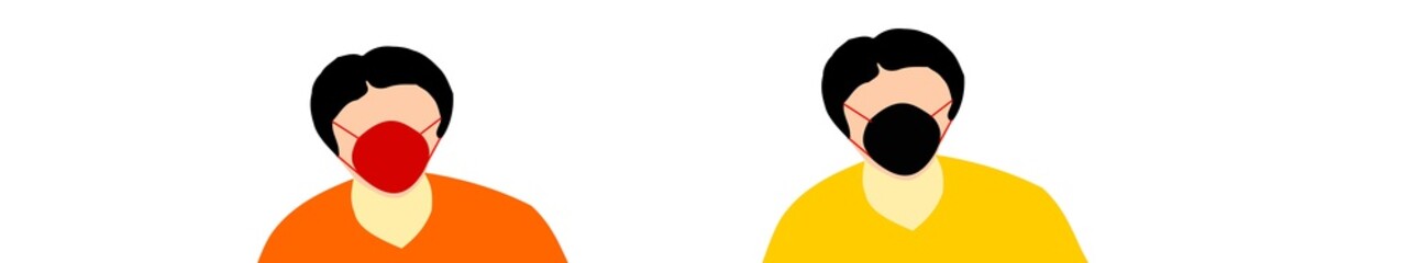 An illustration of a  person wearing a face mask standing with a gesture of raising hands