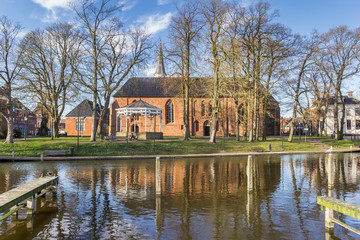 Historic Nicolai church at the harbor of Appingedam, Netherlands