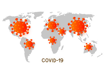 Naklejka premium Coronavirus on world map background - concept of pandemic
