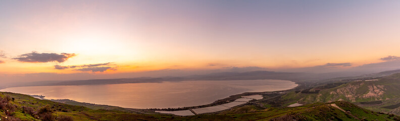 sunset  view of Sea of Galilee (the Kinneret lake), golan height, Israel