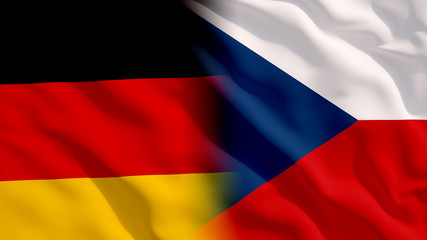 Waving Germany and Czech Republic National Flags with Fabric Texture