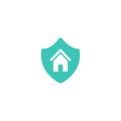 Blue shield with home inside. Vector flat icon isolated on white.