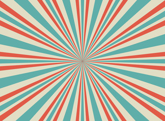 Sunlight retro horizontal background. Pale red, blue, beige color burst background.