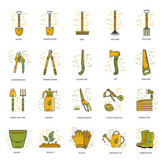 Gardening line icons vector set. Garden tools icons collection. Gardening icons illustration set. Linear style symbols collection outline signs pack.