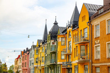 Fototapeta na wymiar colorful houses in Helsinki, Finland