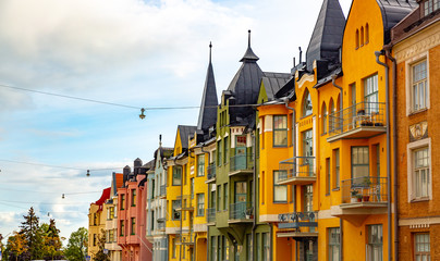 Multicolored buildings in Helsinki,  Finland