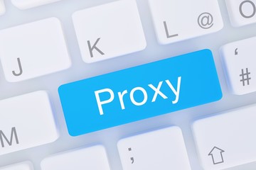 Proxy. Computer Tastatur von oben zeigt Taste mit Wort hervorgehoben. Software, Internet, Programm