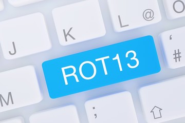 ROT13. Computer Tastatur von oben zeigt Taste mit Wort hervorgehoben. Software, Internet, Programm