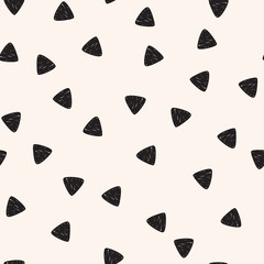 Seamless geometric pattern. Black hand drawn triangle background.