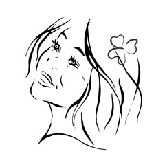 drawing a girl's head with contour lines. Asian woman with a flower in her hair. logo for a women's beauty Spa.vector.