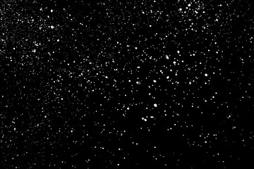 White Grainy Texture Isolated On Black Background. Dust Overlay. Light Coloured Noise Granules. Snow Vector Elements. Digitally Generated Image. Illustration, Eps 10.