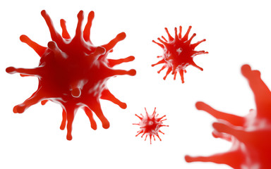 Red coronavirus cells render isolated white background COVID-19