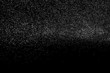 White Grainy Texture Isolated On Black Background. Dust Overlay. Light Coloured Noise Granules. Snow Vector Elements. Digitally Generated Image. Illustration, Eps 10.
