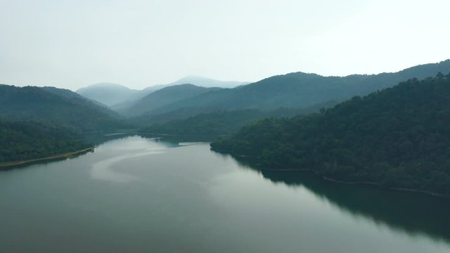 4K Aerial Calming View of Batu Dam (Empangan Batu) in Selangor, Malaysia. A Water Reservoir for Klang Valley