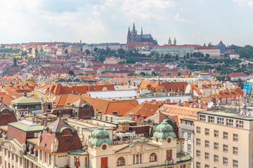 Naklejka na ściany i meble Prague city and downtown. Aerial view.