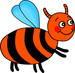 Amusing yellow bee with a charming smile and light blue wings. Baby bees drawn in a funny style. Creative vector kid illustration.