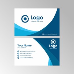 Simple clean blue stylish wave business card design, professional name card template vector