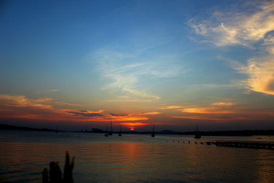Red Sunset in Puttalam habour Beach Sri Lanka
