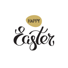 Happy easter hand lettering vector. Script font. Handwritten happy easter greeting card. Isolated black and gold symbol on white background. Template typography design, vector illustration