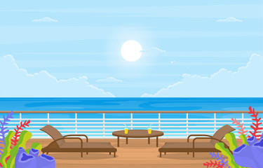 Blue Sea Ocean Landscape View on Cruise Ship Deck Illustration