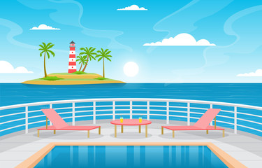 Sea Ocean Landscape Swimming Pool on Cruise Ship Deck Illustration
