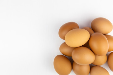 Raw chicken egg isolated on white background, space for text.