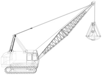 Dragline walking excavator. Vector rendering of 3d. Wire-frame style. The layers of visible and invisible lines are separated.