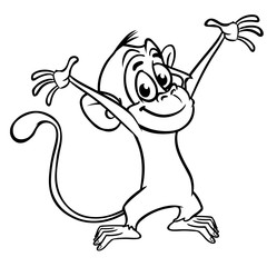 Cute cartoon monkey chimpanzee. Vector illustration of a monkey outlines. Design for coloring book
