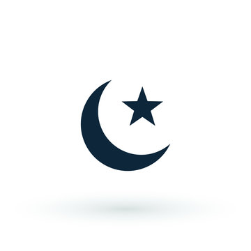 Moon Star Islam Islamic Muslim Religion Silhouette Icon Vector Logo Symbol