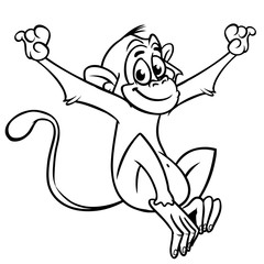Cute cartoon monkey chimpanzee. Vector illustration of a monkey outlines. Design for coloring book