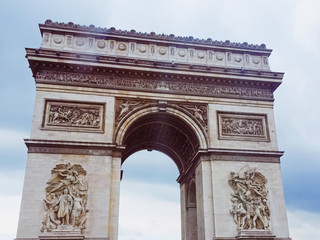 Paris, France circa January, 2020: Triumphal arch called Arc de Triomphe, historical landmark in...