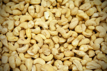 Cashew nuts background. View from above.