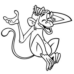Cute cartoon monkey chimpanzee. Vector illustration of a monkey outlines. Design for coloring book